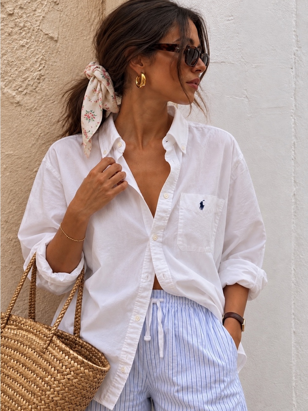 Ralph Lauren Vintage White Oxford Button Down Shirt Oversized Preppy Classic Fit